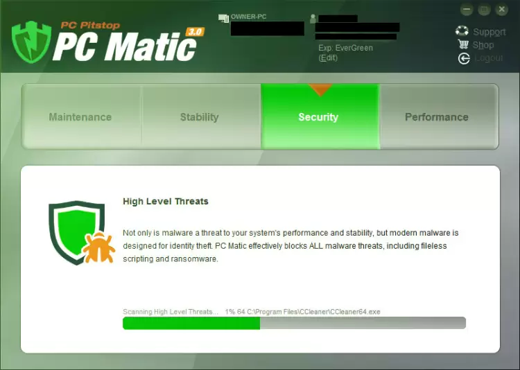 PCMatic Antivirus Scanning Process.