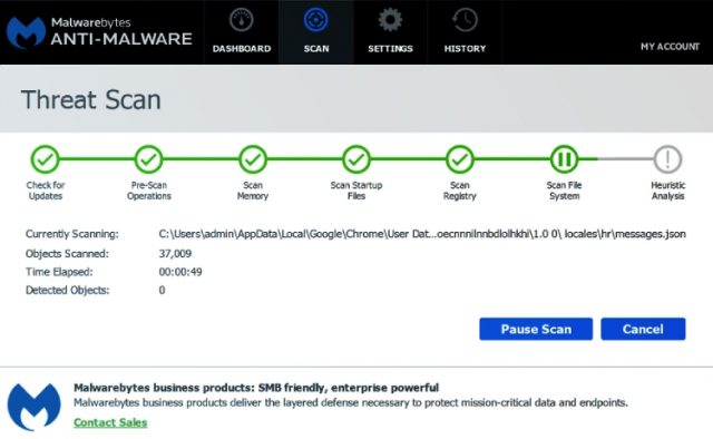 Malwarebytes Review: Malwarebytes Threat Scan.