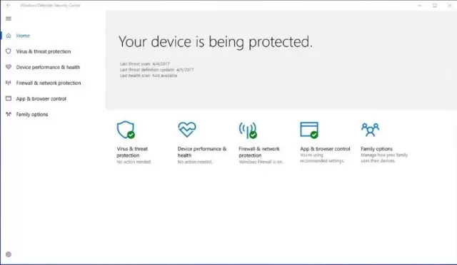 Windows Defender Security Center.