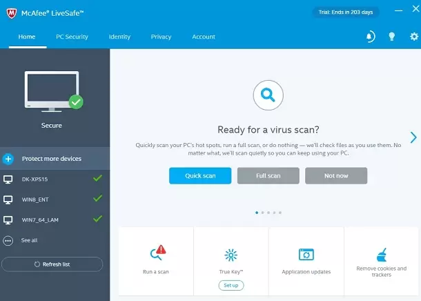 McAfee LifeSafe Home Screen.